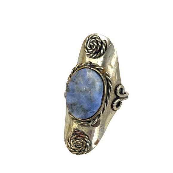 Vintage Sterling Silver Ring With Blue Sodalite Stone Intricate Floral Design Bo - Picture 1 of 8